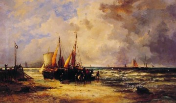 上陸するアブラハム・ハルク・シニアのボートの海の風景 Oil Paintings